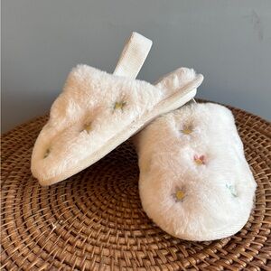 Cat & Jack Cream Kids Slippers with Floral Design